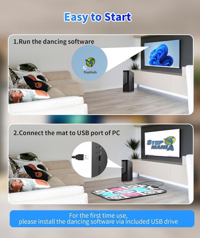 BEBAPOW USB Dance Mat for PC/Computer, Upgraded Dance Pad for Home Entertainment & Exercise, Dancing Game Installer Included, Only Compatible with Windows System (Pattern-A) - Image 4